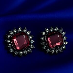 Black Metal Sunburst Stud Earrings – Purple Gem & Crystal Halo - Women's Jewelry